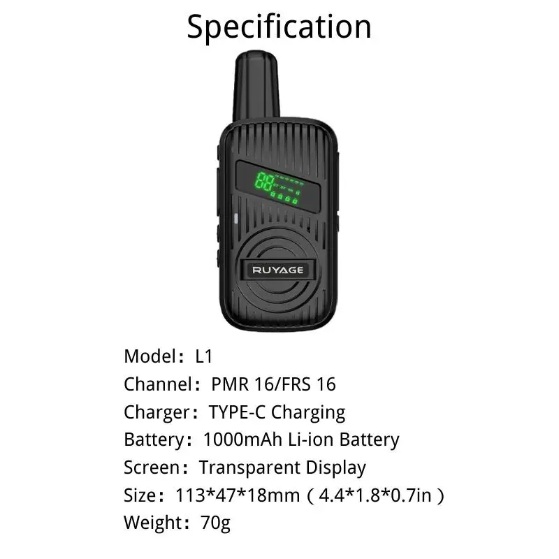 Ruyage L1 2Pcs Mini Walkie Talkie Rechargeable Walkie-Talkies PMR446 Long Range Portable Two-way Radio For Hunting