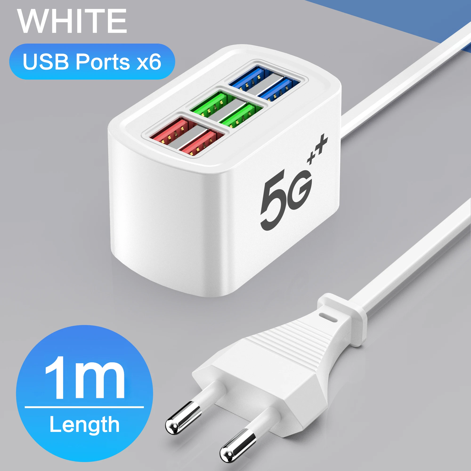

6 USB Charger Power Strip Universal Electric Socket EU/US Plug Phone Charger Adapter Multifunction Extension Cable Table Socket
