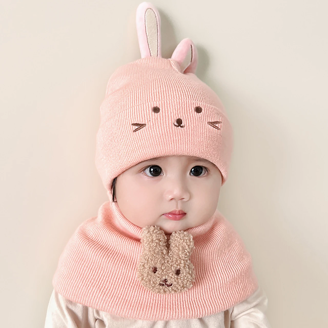 

Cute Rabbit Scarf Beanie Set Winter Warm Baby Knit Shawl Infants Pullover Cap 2-18Month Kids Ear Protection Hat Wool Neckerchief