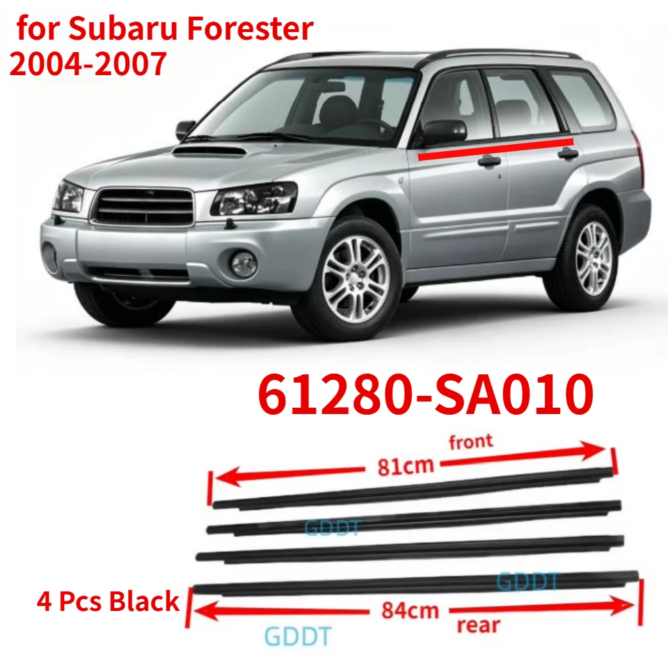 61280-SA010 Outside Window Glass Rubber Shell for Subaru Forester 2004-2007 Shell 4 Pcs Black