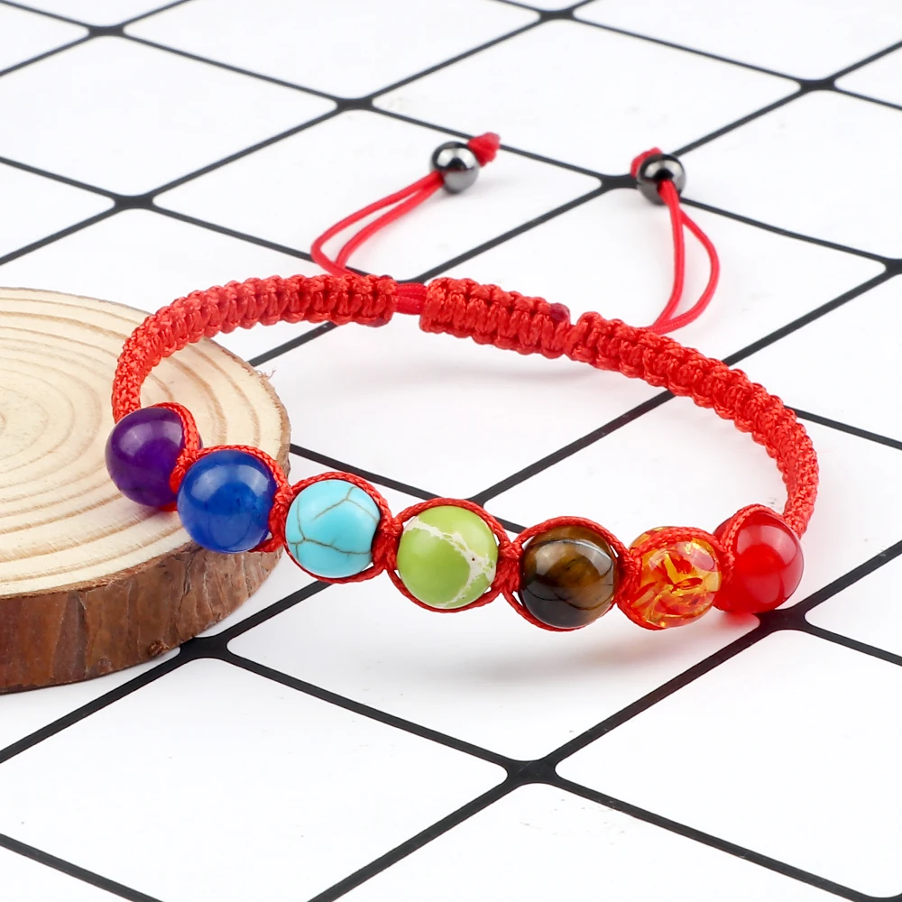 7 Chakra Healing Yoga Reiki Prayer Beaded Bracelet Natural Stones Balance Beads Braided Adjustable Bangle Jewelry Gift For Women