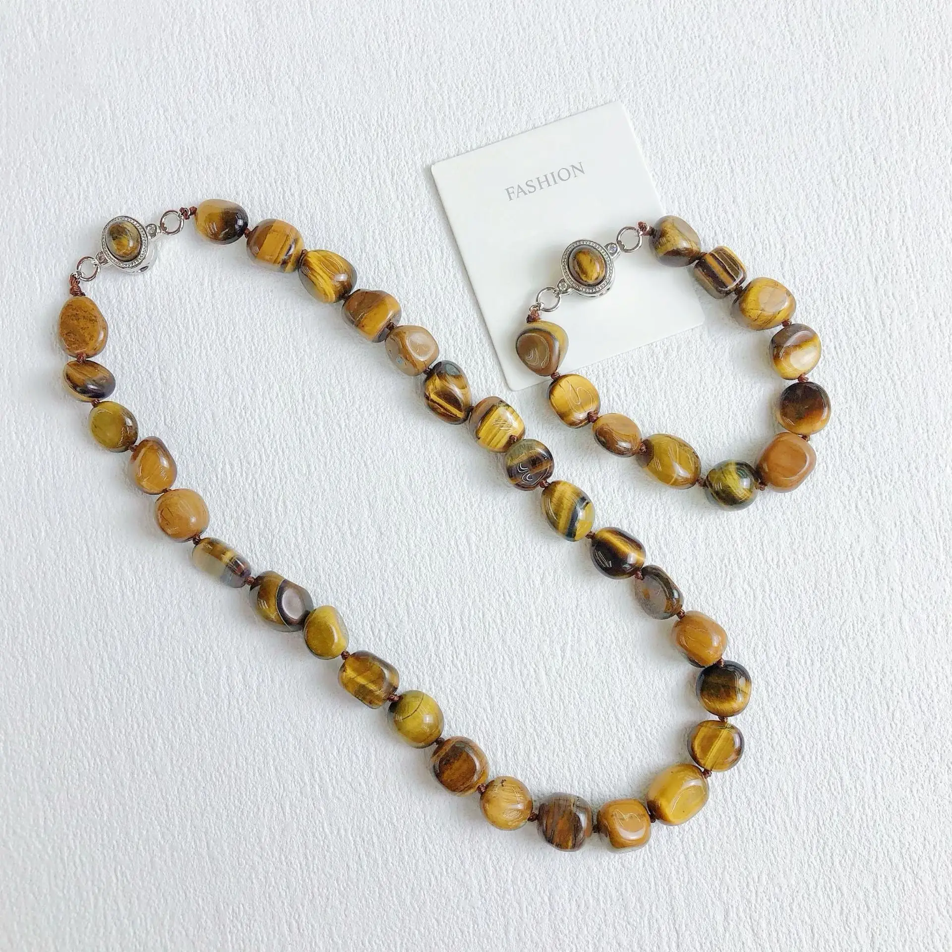 

Ethnic Beads Tiger Eye Stone Necklace Bracelet Set Clavicle Chain Choker Collar for Women Fashion Jewelry Accessory Gifts