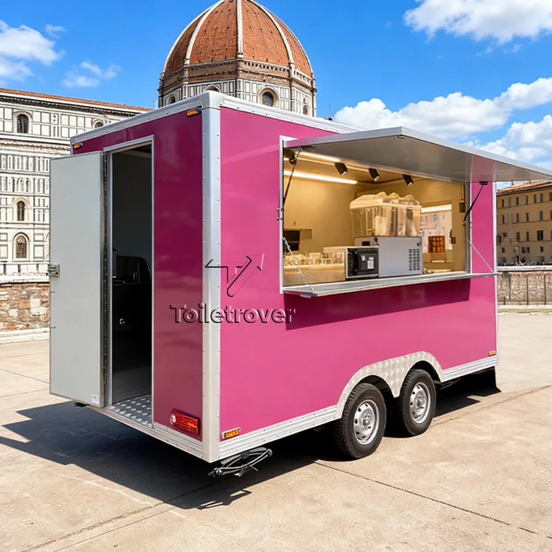 

Curved Mobile Food Trailer Serving Window Stainless Steel Kitchen Concession Outdoor Mobile Food Truck Trailer for Sale
