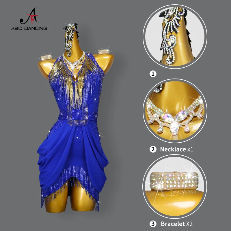 Blue Latin Dance Suit Adult Competition Costume Prom Party Dress Sexy Clothes For Women 2025 Girls Evening Outfit Wear Customize