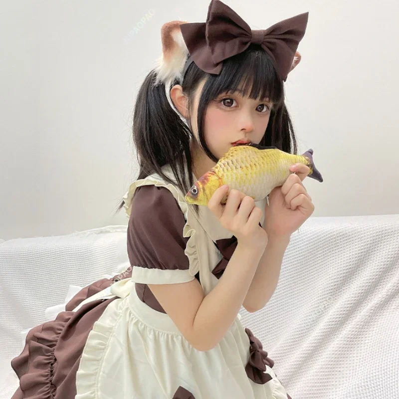 Japanese Cute Girl Costume Girl Halloween Cute Gothic Style Waitress Sweet Pink Dress Cute Bow Apron Girl Role-playing Costume