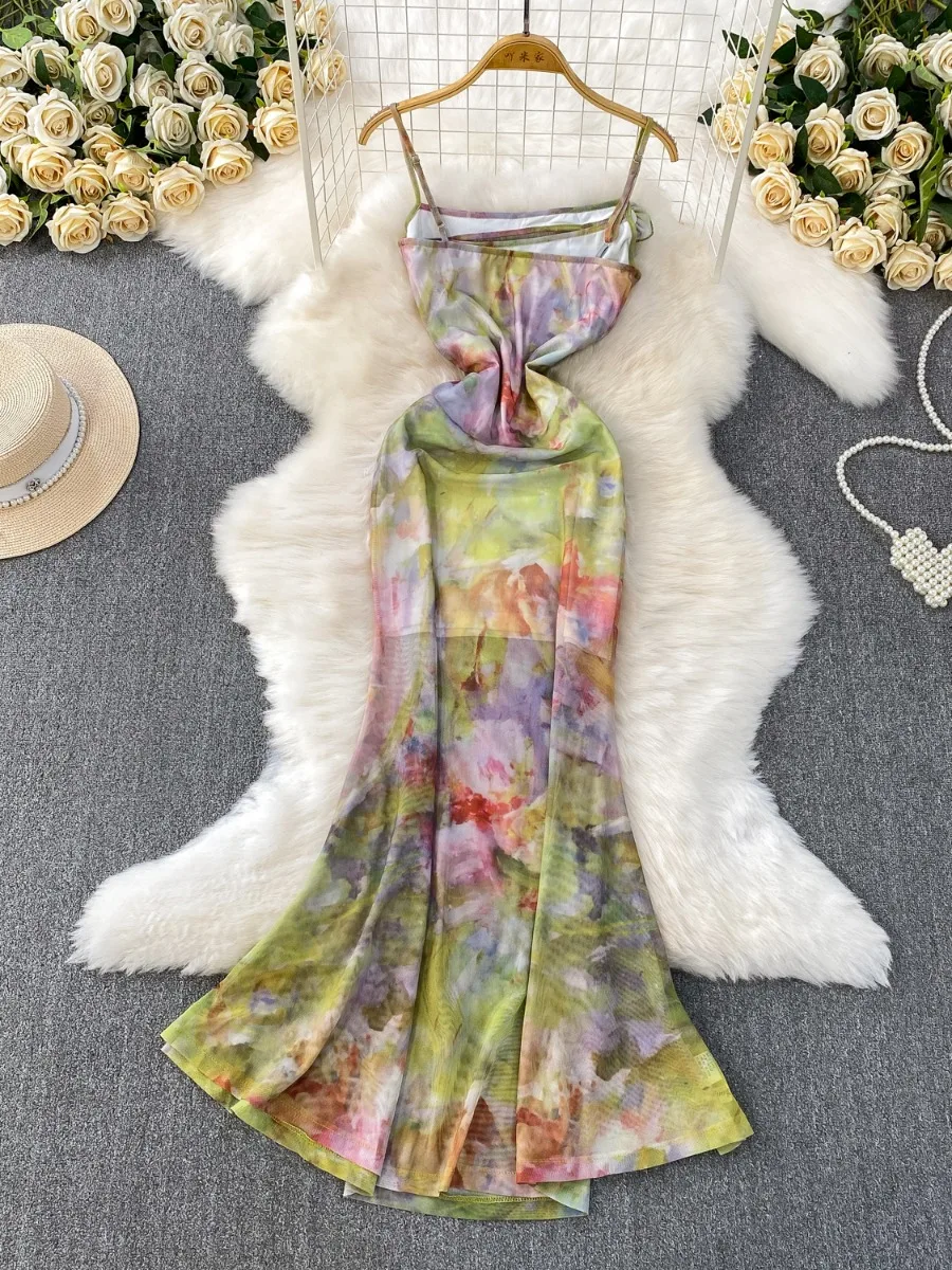 โฟมลิน่า ฝรั่งเศสเซ็กซี่ยั่วยวนคัตเอาท์ชุดสลิงผู้หญิงการถ่ายภาพการเดินทางที่สวยงามอย่างแน่นอนชุดหางปลาลายดอกไม้