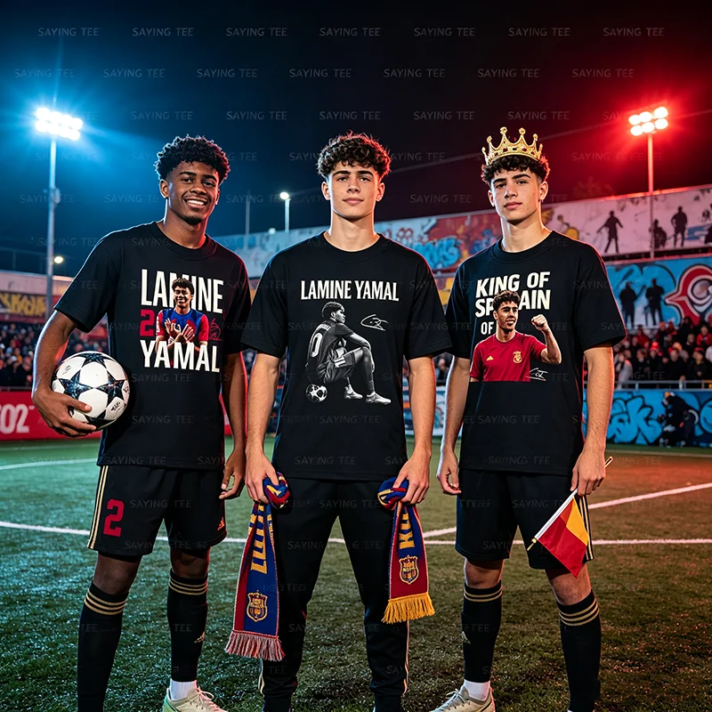 Fußball-inspiriertes Yamal-T-Shirt mit Yamal auf dem Ball, Unisex, Y2K, Yamal-inspirierte Jugend-Fußball-Sportbekleidung für Damen und Herren – Detail 3
