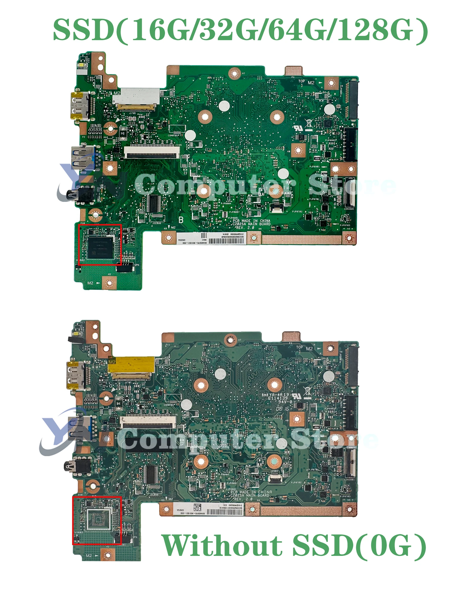 Scheda madre del computer portatile C202SA per scheda madre ASUS C202S C202 N3050 N3060 2G o 4G RAM 16G 32G SSD 100% Test OK