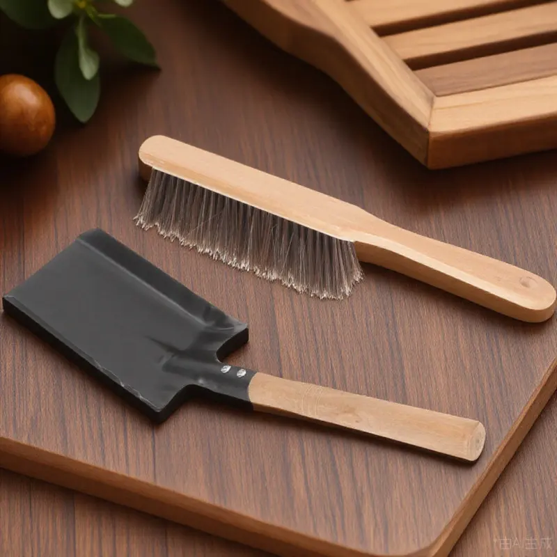 1Set Fireplace Cleaning Tools Set Shovel Brush Combo Washable Bristles Design Wood Iron Build for Fireplace Stove Home