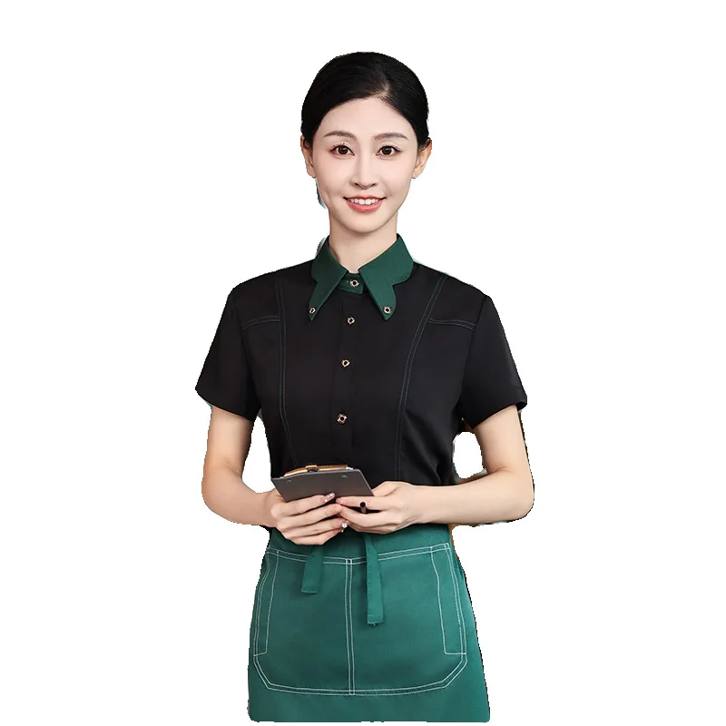 Western Restaurant Coffee Shop Waiter Work Uniform Short Sleeve Summer Outfit Cake Shop Bakery Steakhouse Employee Shirt Men