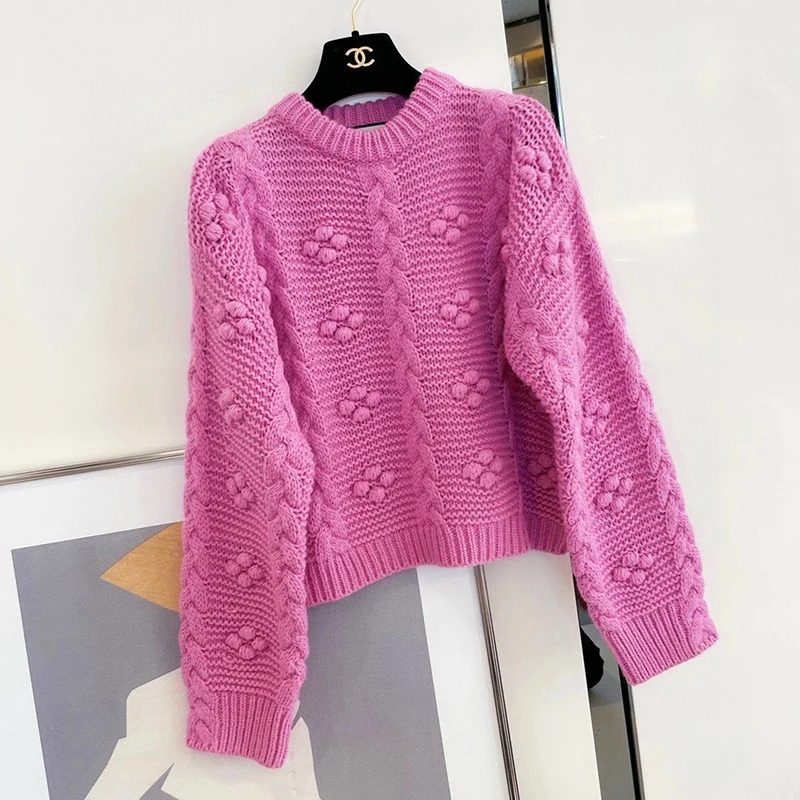 2024 Early Spring New Style Reduced Age Solid Color Pullover Knitted Sweater Women's Round Neck Loose Sweater Top Female Clothes