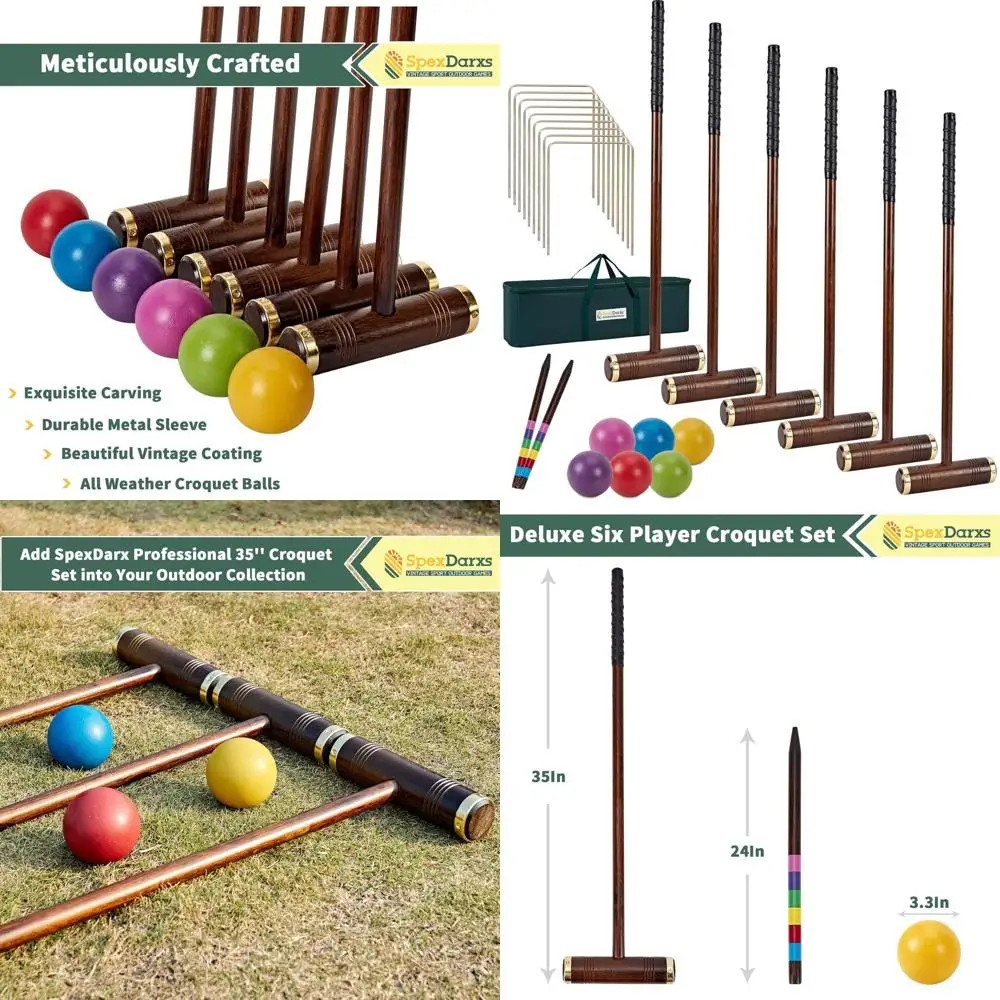

Six Player Croquet Game, 35’’ Croquette Set with Premium Wooden Mallets/Colored Balls/Wickets/Stakes/Carrying Bag, Classic Outdo