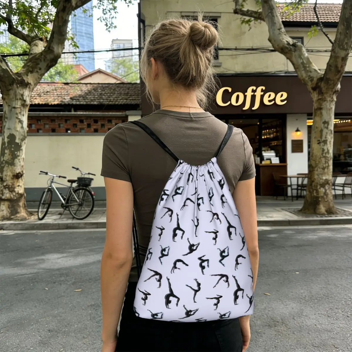 Dance Rhythmic Gymnastics Pattern Backpacks Fashion Drawstring Bags Sports Bag Book Bags for Travel Students