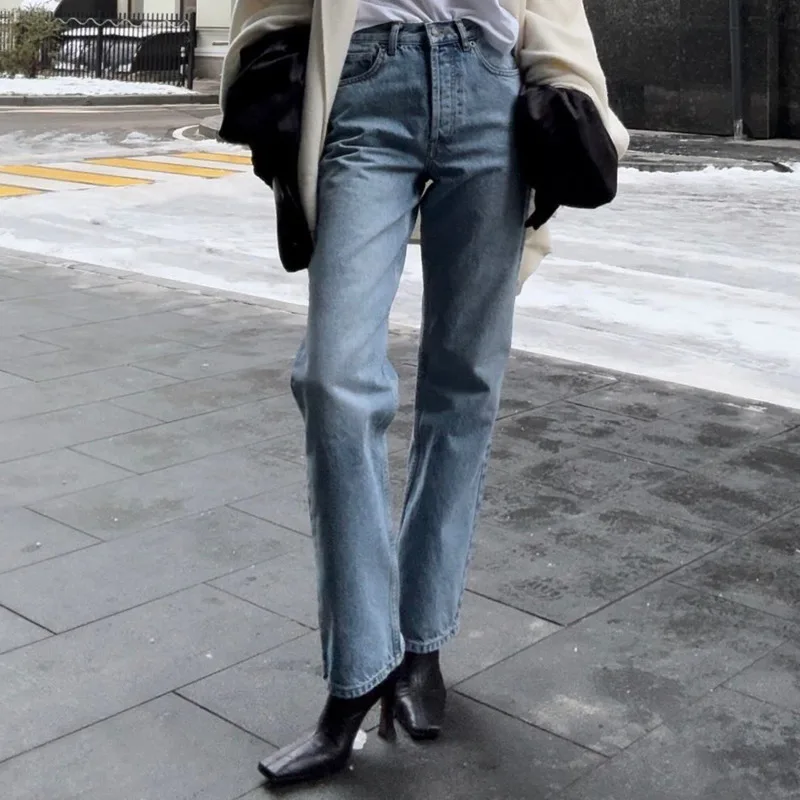 

Vintage High Waist Straight Denim Pants Women Tapered Fit Soft Cotton Material Ideal For Daily Streetwear Autumn Winter Bottoms