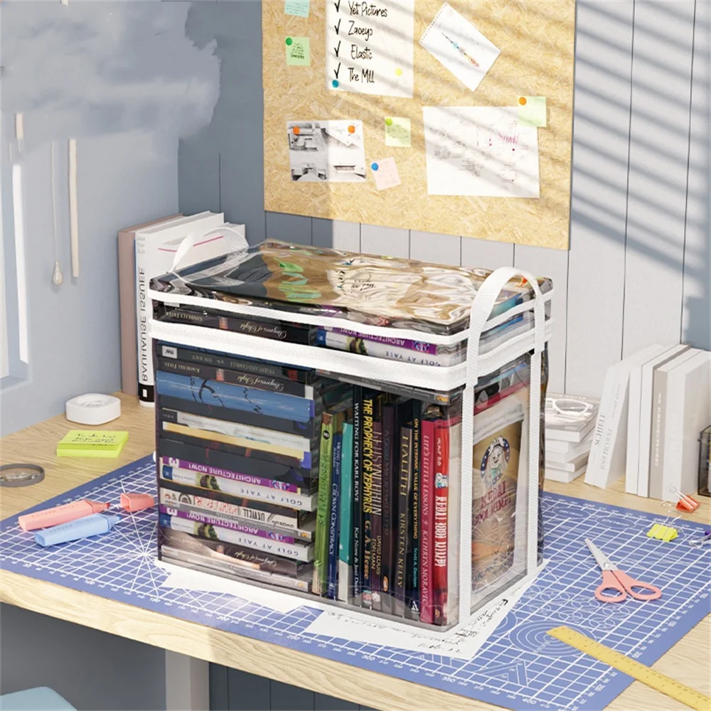 Large Foldable Book Box Student Dormitory Classroom Book Organizer Transparent Waterproof Household Book Organizing Storage Box