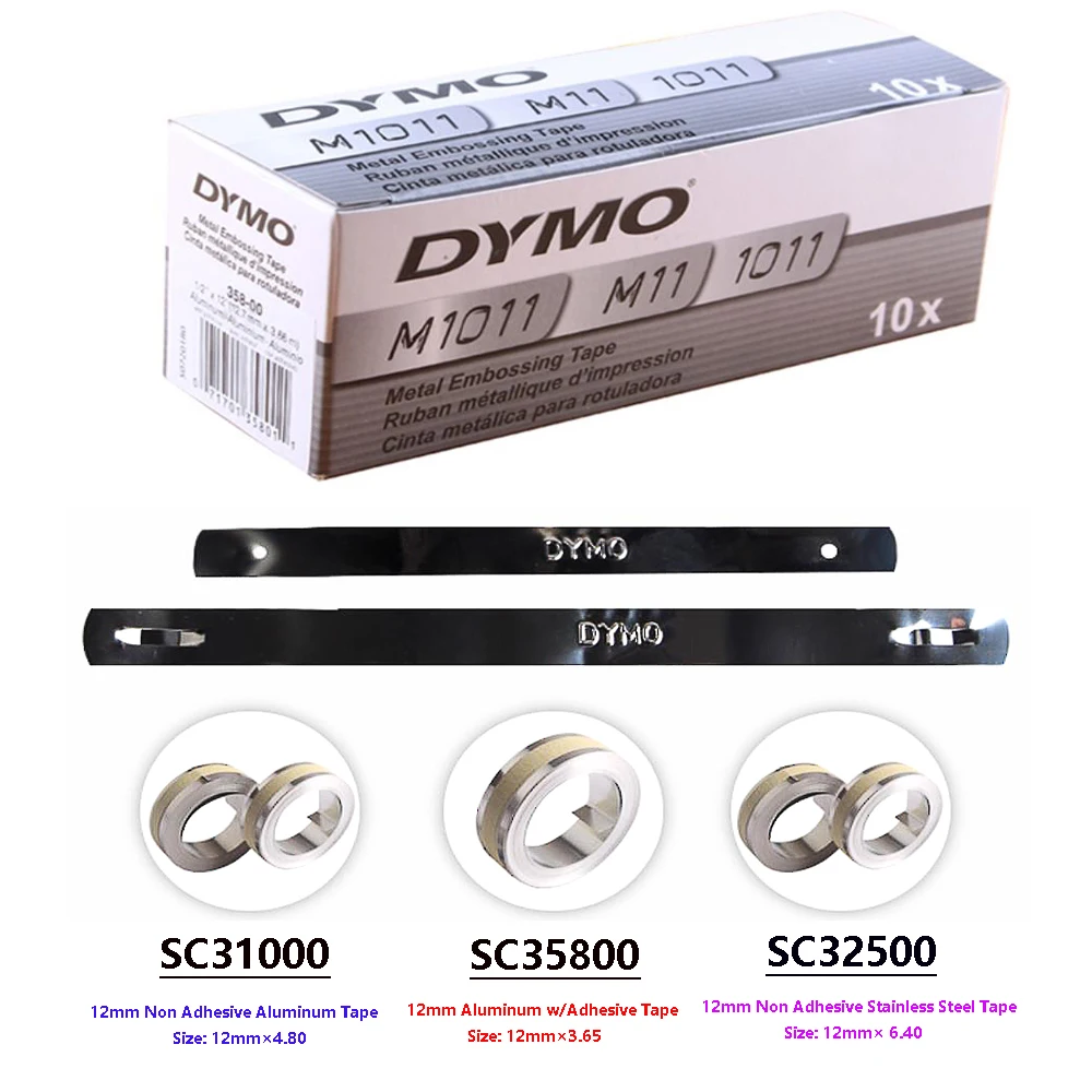 10PCS Dymo Metalic Embossing Tapes metal tapes 12mm×4.8 SC31000 Non Adhesive Aluminum Tape For M1011 Metal Embosser