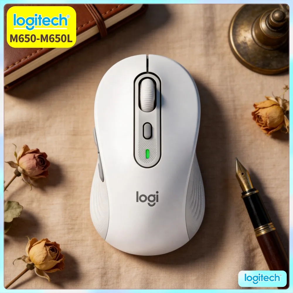Logitech M650/M650L Wireless Ergonomic Mouse - Soft Thumb Rest, 90% Quieter Operation, Dual Connectivity, 10M Range