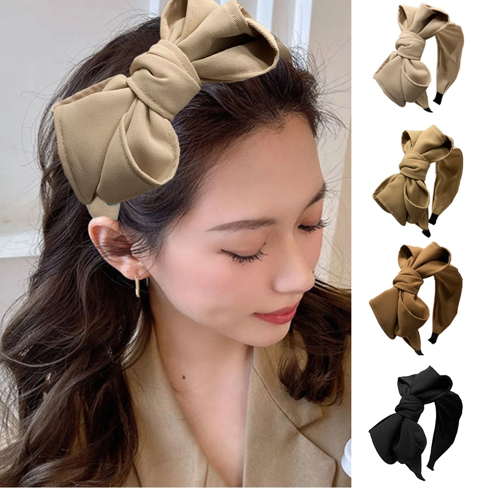 Solid Color Head Hoop Hair Accessories Double Layer Bows Headband Big Bowknot Side Knot Hair Hoop Wide Brimmed Hairbands DIY