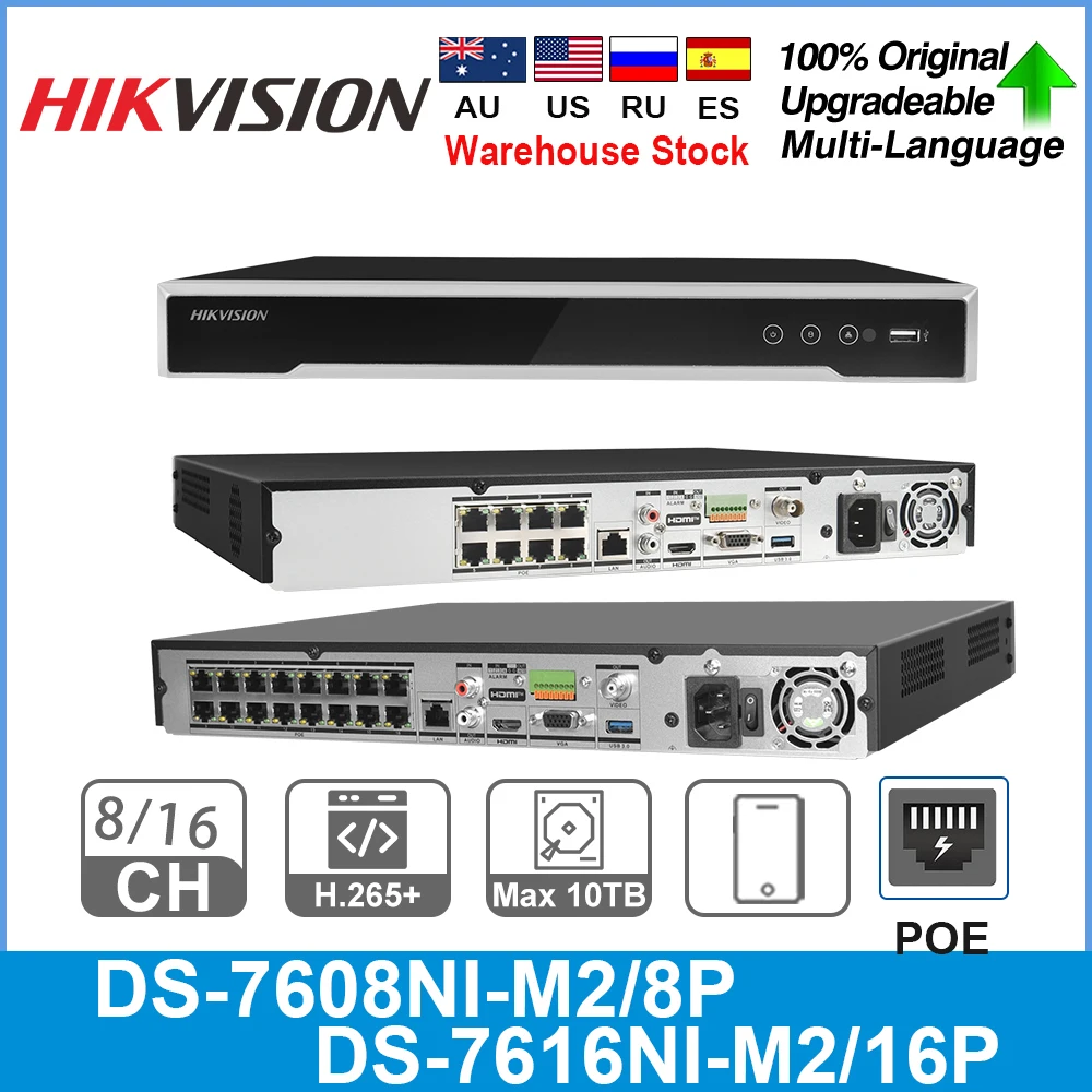 

Hikvision NVR 8CH DS-7608NI-M2/8P 16CH DS-7616NI-M2/16P 8K PoE 8/16 POE Port HDMI/VGA Independent Output Network Video Recorder