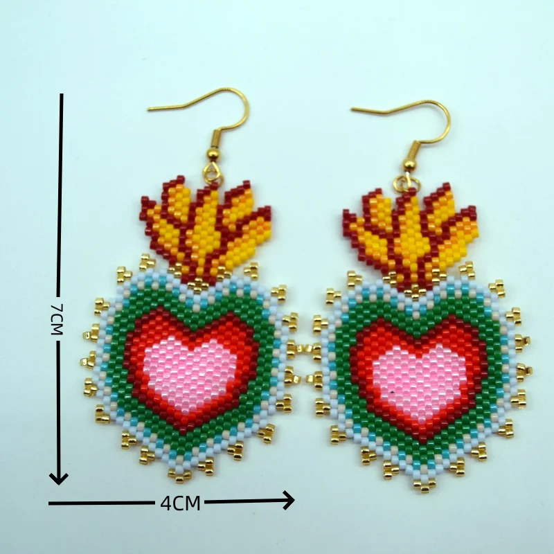 البوهيمي نمط اليد محبوك القلب تصميم الأرز الخرزة أقراط المرأة المألوف بسيط مطرز مجوهرات تنوعا الإكسسوارات