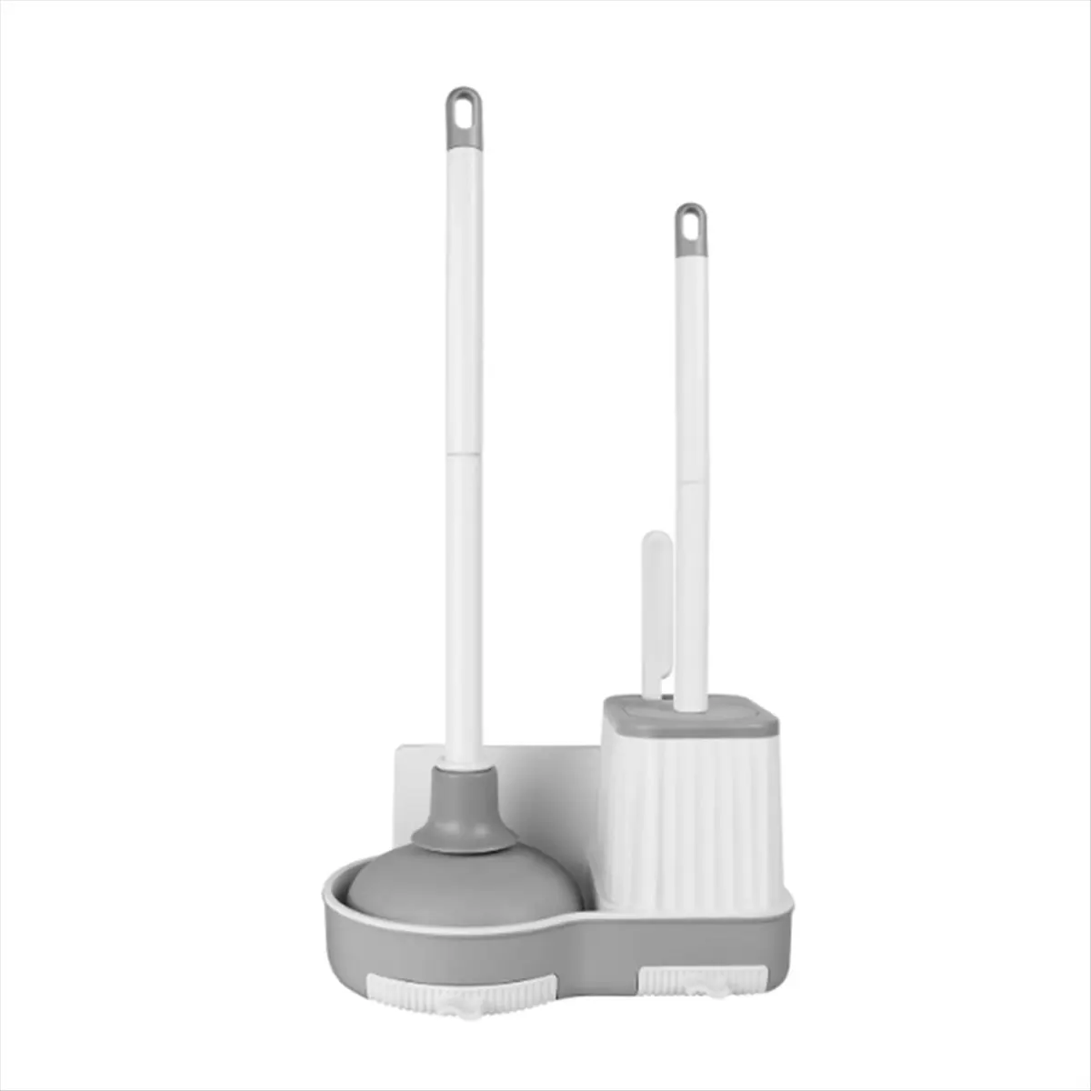 Toilet Brush and Plunger Set with Crevice Cleaning Brush, White Plunger and Brush Combo with Hidden Holder