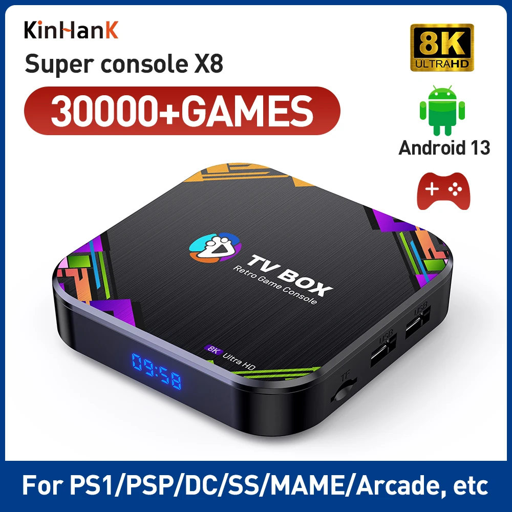 

Game Android Dual System Super Console X8 Retro Game Console With 30000 Games For Emulator PSP/PS1/DC/SS /N64/MAME 8K HD Output