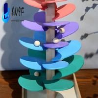 A09F-Rainbow Musical Tree Toy Wooden Petals Assembly And Marble Run Balls Tracking Toy Kids Educational Music Tree Toys