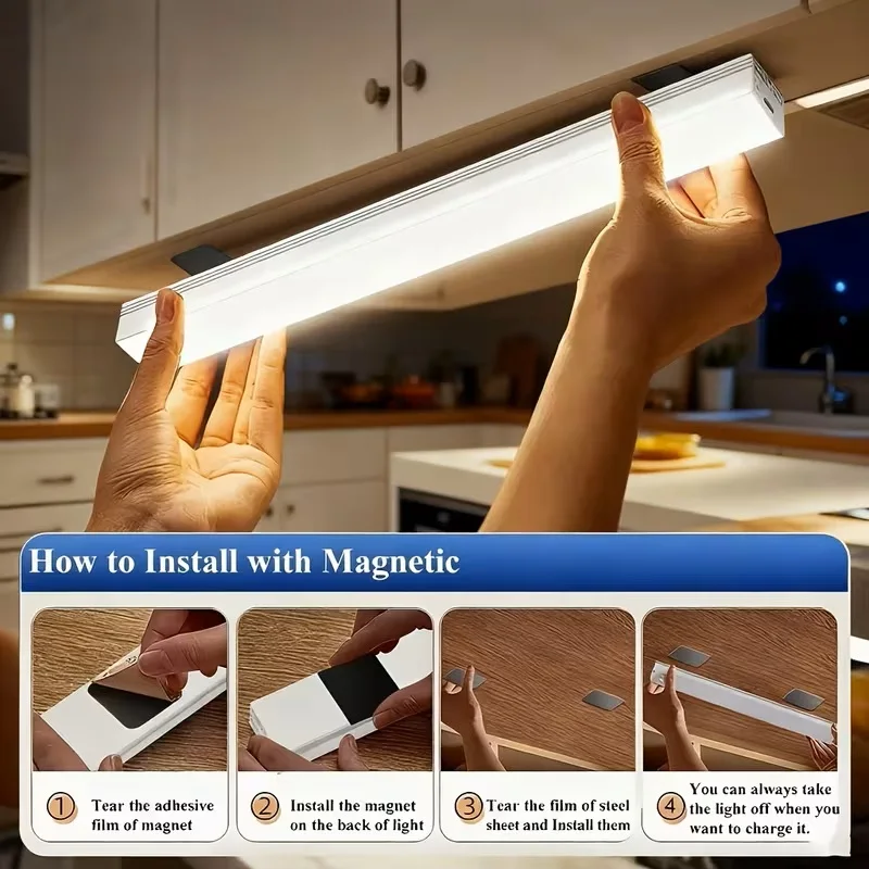 LED Under Cabinet Lamp Dimmable Rechargeable Night Light Stairs Closet Room Aisle Tube Bar Detector Bulb view 6
