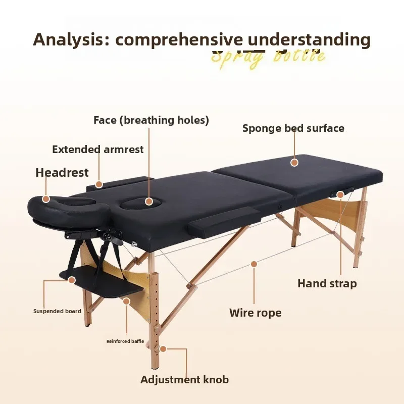 60cm Multifunctional Folding Massage Bed, Adjustable Lifting Bed with Wooden Legs, Portable Beauty Physiotherapy Bed for Home