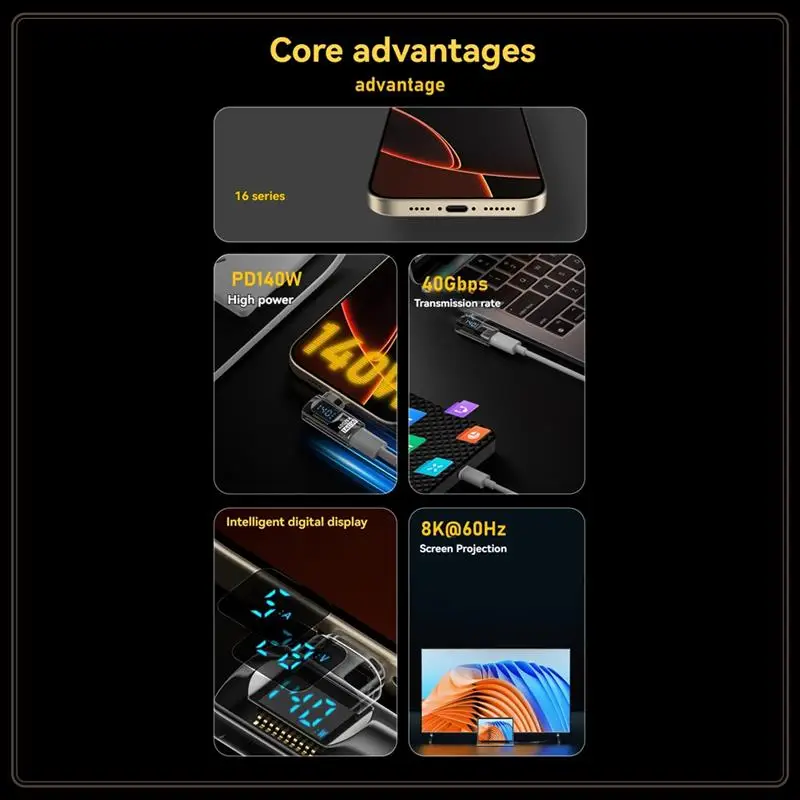 Надежный адаптер USB C-90 градусов, прямоугольный адаптер U-образной формы типа C, передача данных 40 Гбит/с, преобразователь PD 140 Вт USB4.0 8K 60 Гц, 90 градусов