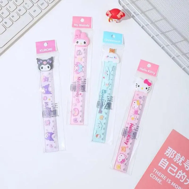 

24pcs/lot Sanrio Melody Kuromi Straight Ruler Cute Cinnamoroll Drawing Bookmark Promotional Stationery Gift School Supplies