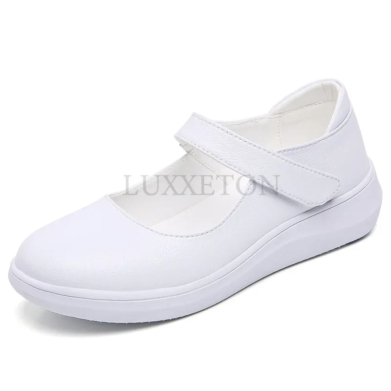 Genuine Leather Nurse Shoes for Women Comfortable Soft Sole Flat Sole Lightweight and Breathable Sloping Heel Small White Shoes