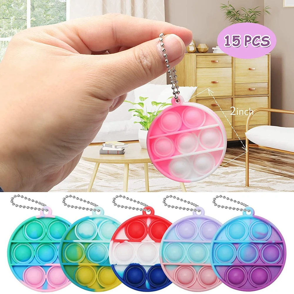 15/30Pcs Random Mini Pop Push Fidget Toys Stress Relief Hand Toys Keychain Bubble Fidget Sensory Toy Party Favor Office Desk Toy