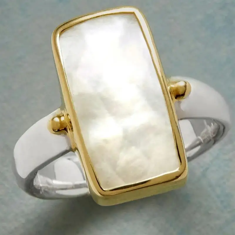 Huitan achteckiger Ring aus weißer Emaille für Damen, Party, Alltag, vielseitiges zweifarbiges Zubehör, schlichter Stil, modischer, schicker Schmuck
