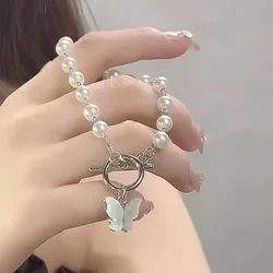 Girls Small Fresh Trend Butterfly Pearl Pendant Bracelet Ladies Fashion Charm Bracelet Festive Birthday Friendship Jewelry