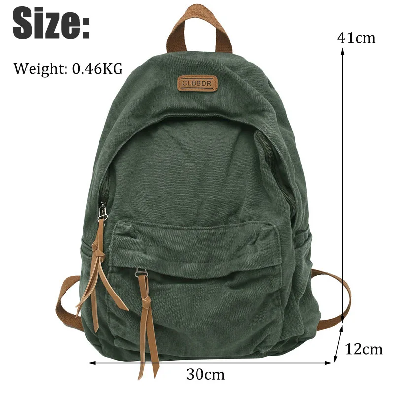 New Women Cotton Canvas Student Men Bookbag Travel Backpack Fashion Rucksack for Teenage Girls Boys School Bag Gift Khaki Green