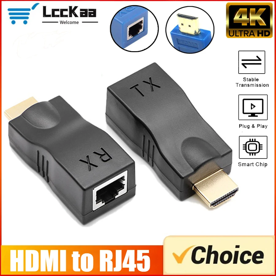 30M HDMI To RJ45 Extender Converter Video Transmitter Adapter Over CAT5e Cat6 Network Ethernet LAN for HDTV HDPC DVD PS3 Monitor