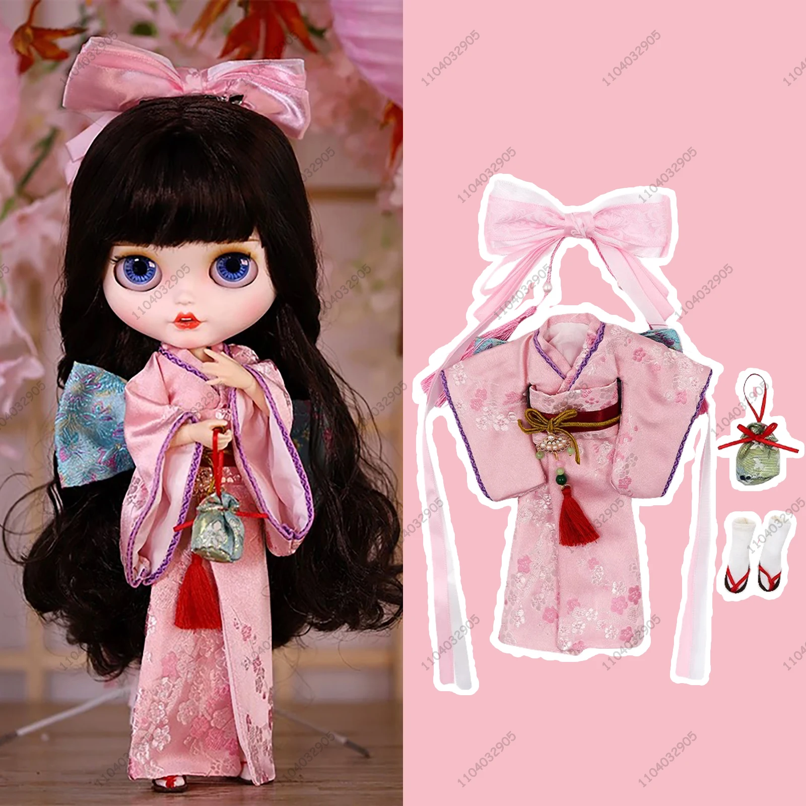 

Blyth Doll 19 Joints Body 30CM 1/6 Doll Clothes Azone Pink Japan Kimono Sweet Girl Embroidery Kimono Suit Gift Toy