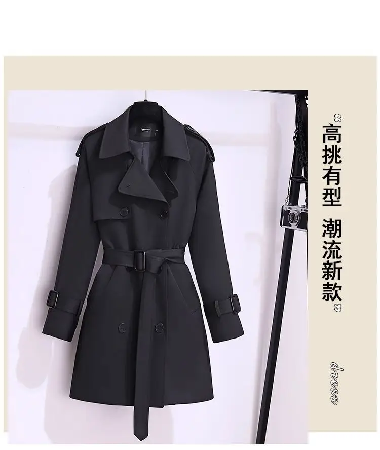 Women's Windbreaker 2026 Spring Autumn New Slim Double-breasted Temperament Coat With Belt Female Mid Length Casual Trench Coat