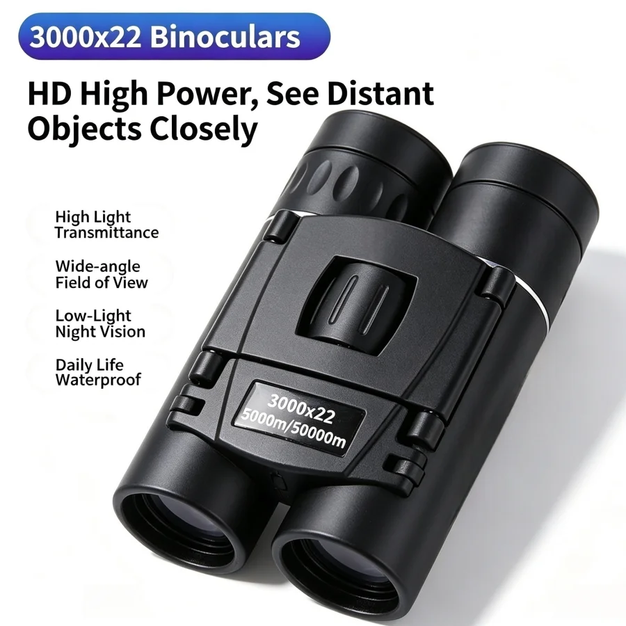 3000x22 High Power Folding Mini Binoculars Long-Distance Optical Gear with BAK4 Prism and FMC Fully Multi-Coated Lens for Sports