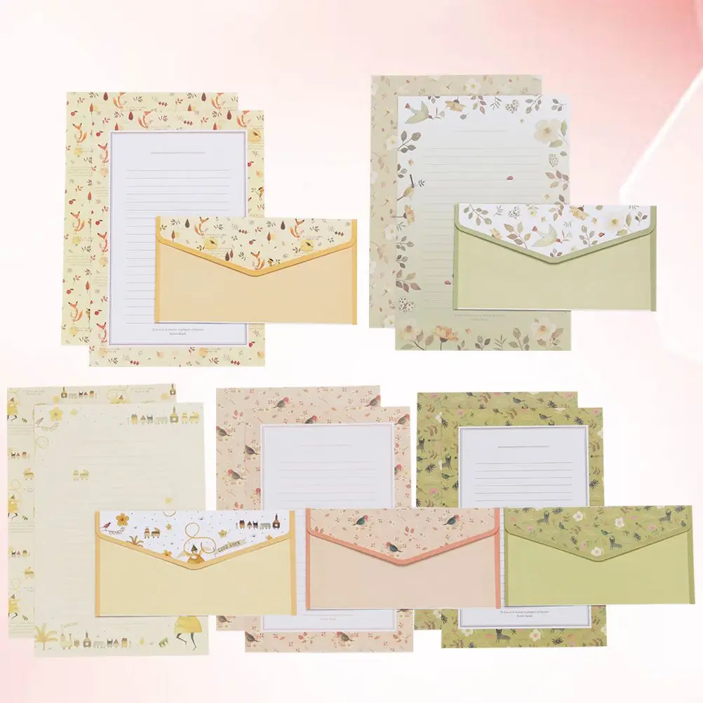 5 Sets Floral Envelopes Letter Letter Paper With Envelopes Paper Elegant Stationery Gifts Writing Invitations Thank Notes
