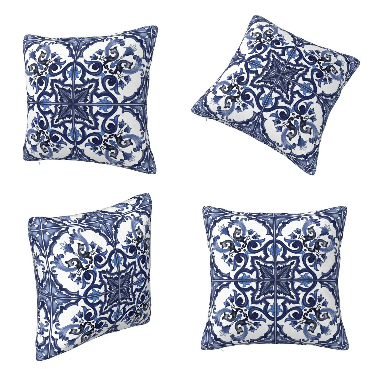 

Синяя декоративная цветочная средиземноморская сицилийская плитка, квадратная наволочка, наволочка, наволочка для дома, спальни