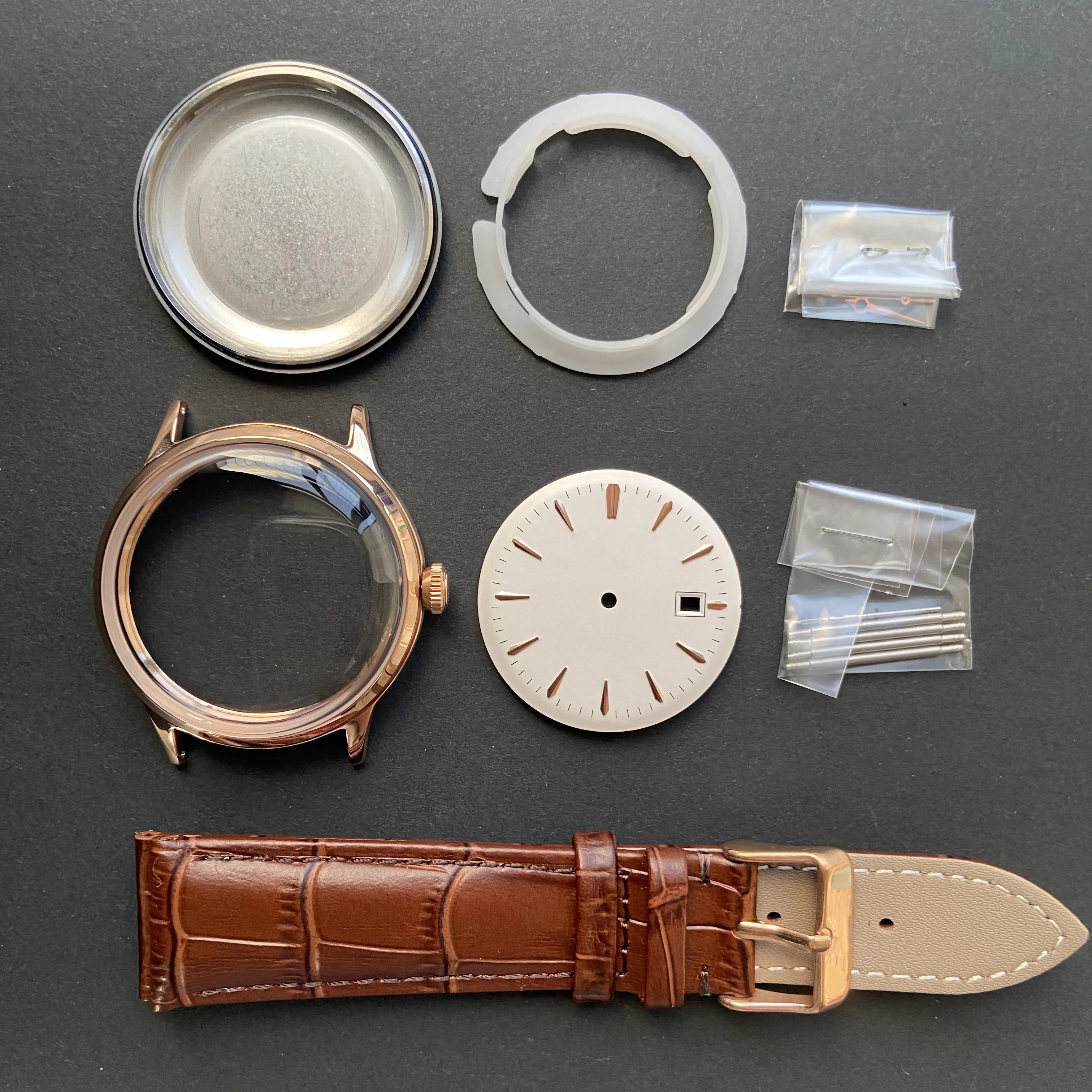 40mm Retro Assemble Watch Case Set Accessories Dial for 46941/46943 Movement Stainless Steel Case Leather Strap Crystal Glass