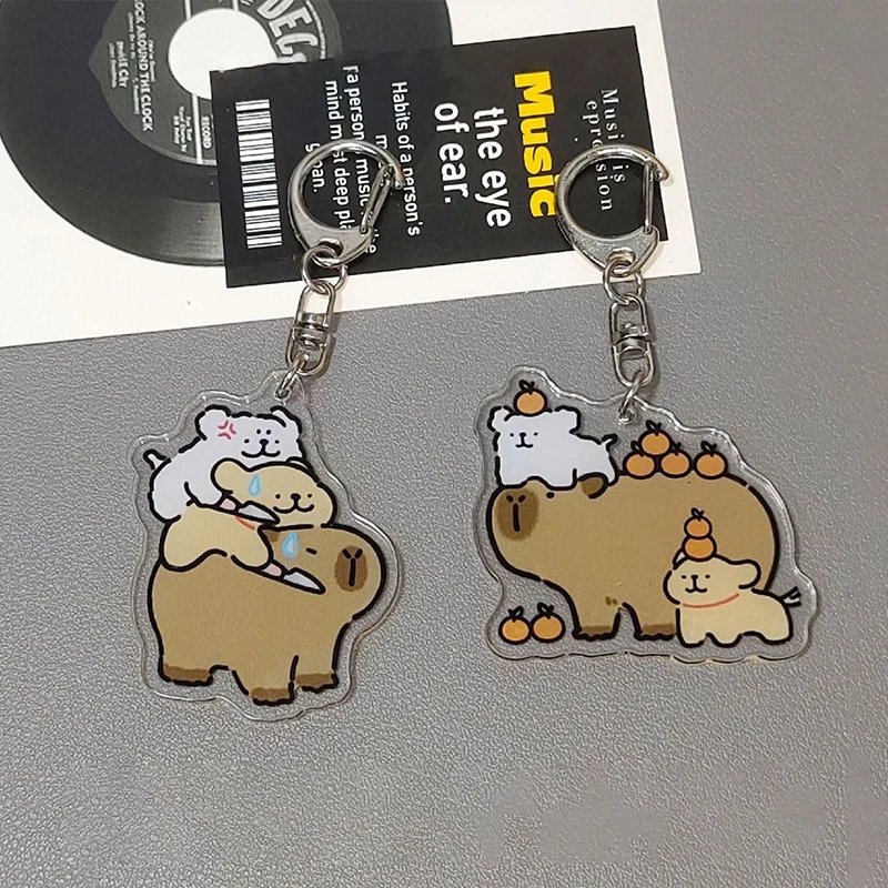 Capybara Keychain Cute Cartoon Capybara Keyring Acrylic Schoolbag Pendant Funny Hanging Ornaments Car Key Chain Children Gifts