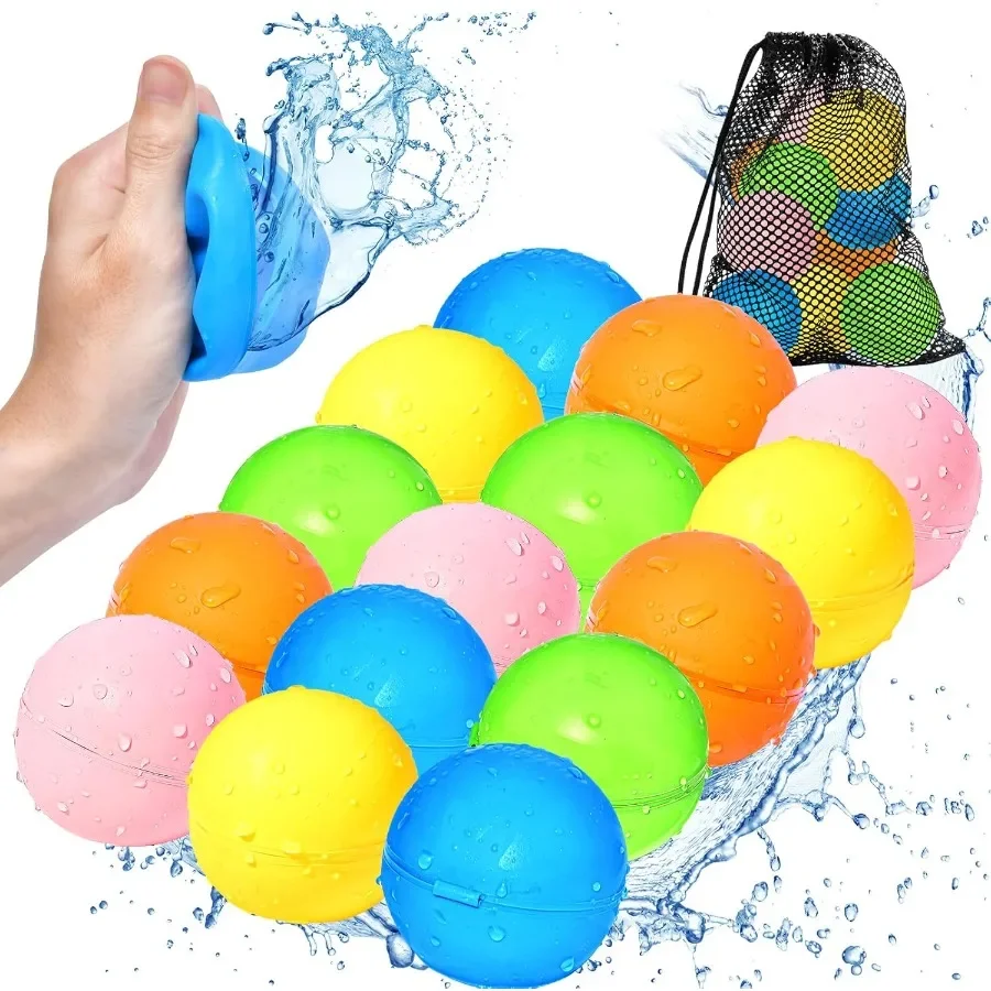 Palloncini d'acqua riutilizzabili da 15 pezzi, riempimento rapido, giocattoli da bagno in piscina per bambini, giocattolo d'acqua estivo per ragazzi e ragazze, palline per bombe d'acqua, famiglia Wate