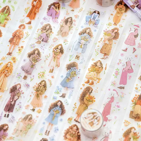 카드 연인 사랑스러운 저널 마스킹 테이프, PET 와시 테이프, 스크랩북 소재, 스크랩북 키트, 1 롤, 부케 걸 시리즈