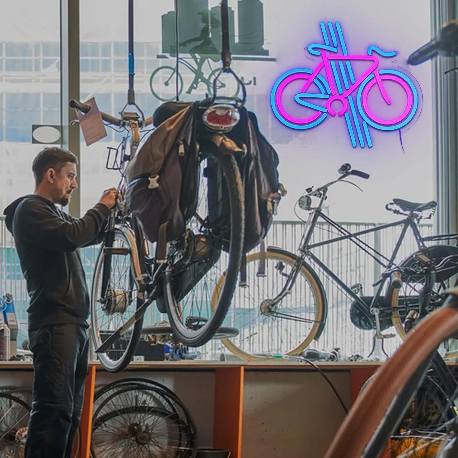 Insegna al neon per bici Luce al neon a LED per bicicletta dimmerabile per camera da letto Fitness Man Cave Bike Club Gym Shop Garage Sport Sala esercizi Decor