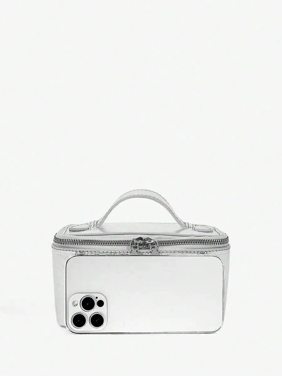 

Womens Metallic Finish Rectangular Handbag With Top Handle For Daily Use