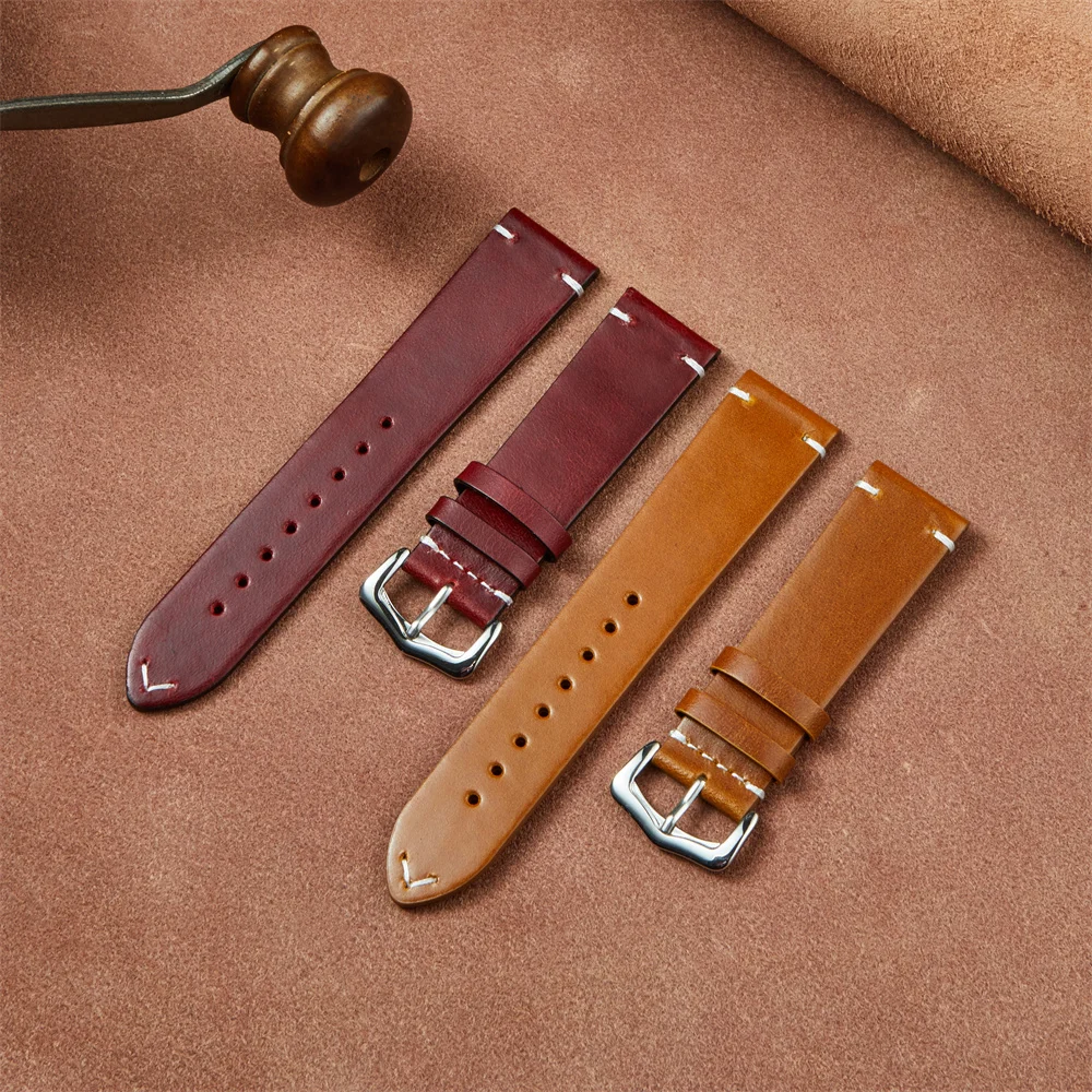 New Oil Wax Leather Cowhide Watch Strap 18mm 20mm 22mm Gradient Color Leisure Watchbands Watch Accessories Wrist Band