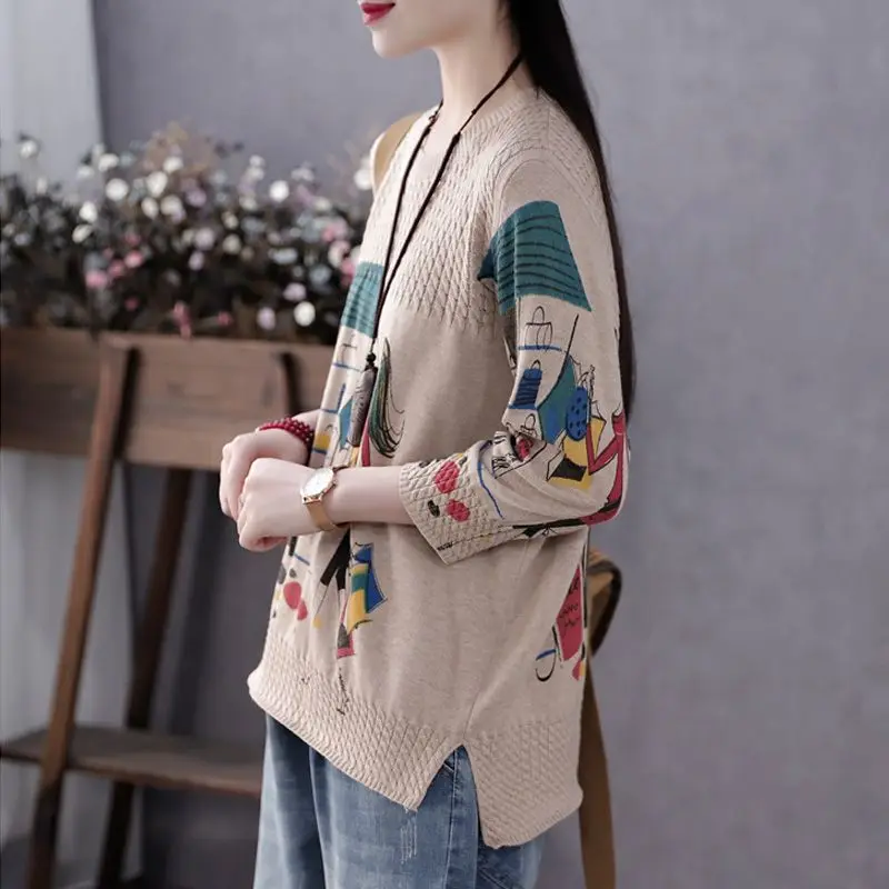 Fashion O-Neck Spliced Asymmetrical Sweaters Women\'s Clothing 2023 Autumn Winter Loose Knitted Commuter Pullovers Casual Tops